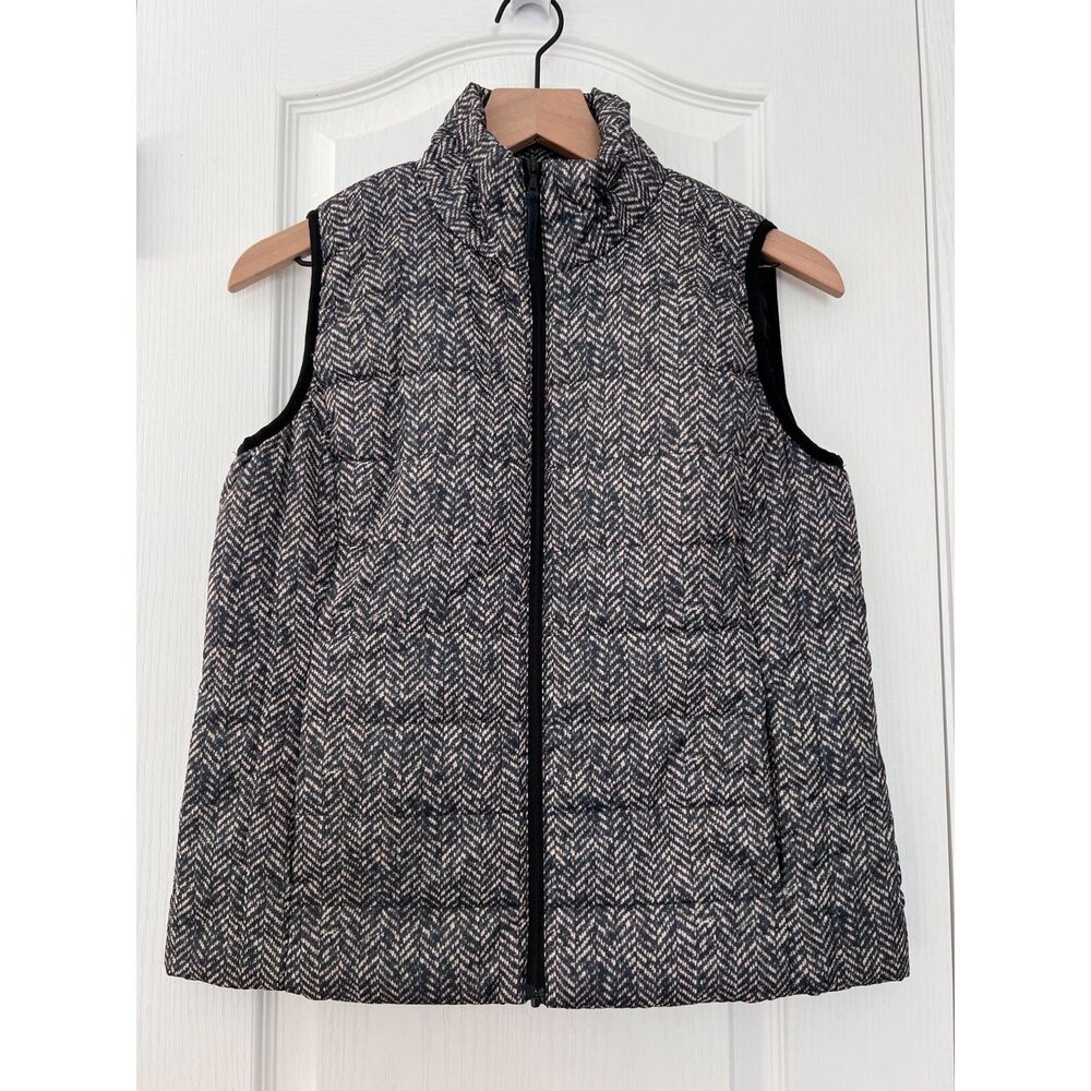 Rafaella Sport Black White Tan Herringbone Print Puffer Vest Full Zip Women's S